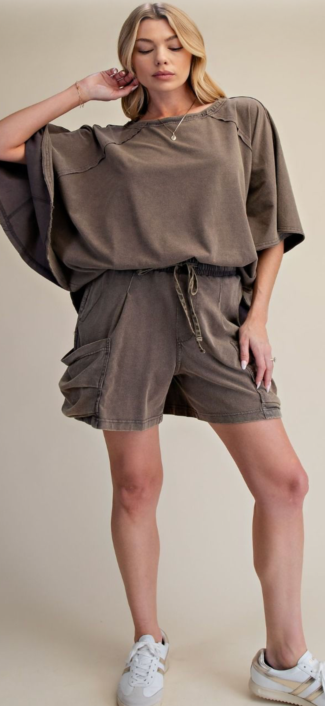 Mineral Washed Cargo Shorts-ash