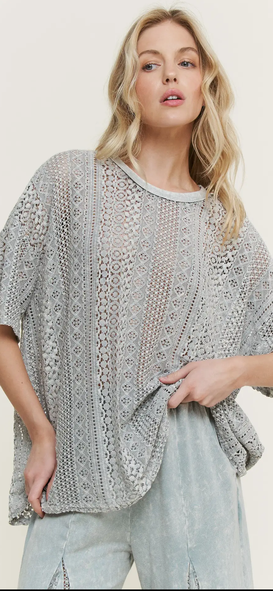 Mineral Washed Lace Summer Blouse