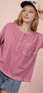Mineral Washed Oversized Comfy Knit Top-Mauve