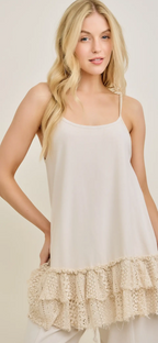 Mineral Washed Tiered Lace Tank Top