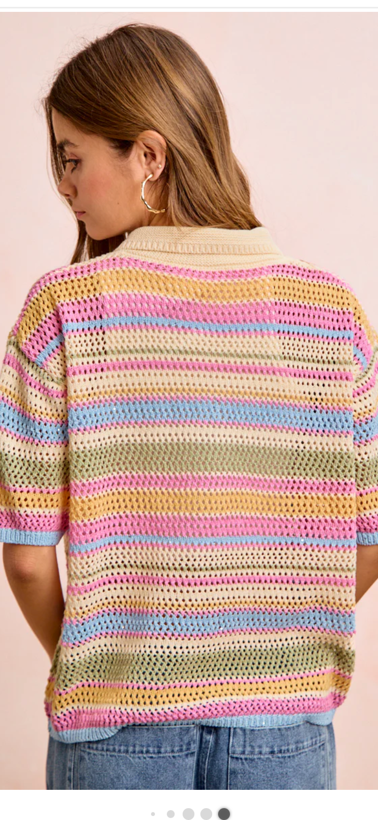 Multi Colors Stripes Buttoned Knit Top
