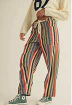 Washed Multi Stripes Rope String Relaxed Fit Pants