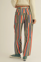 Washed Multi Stripes Rope String Relaxed Fit Pants
