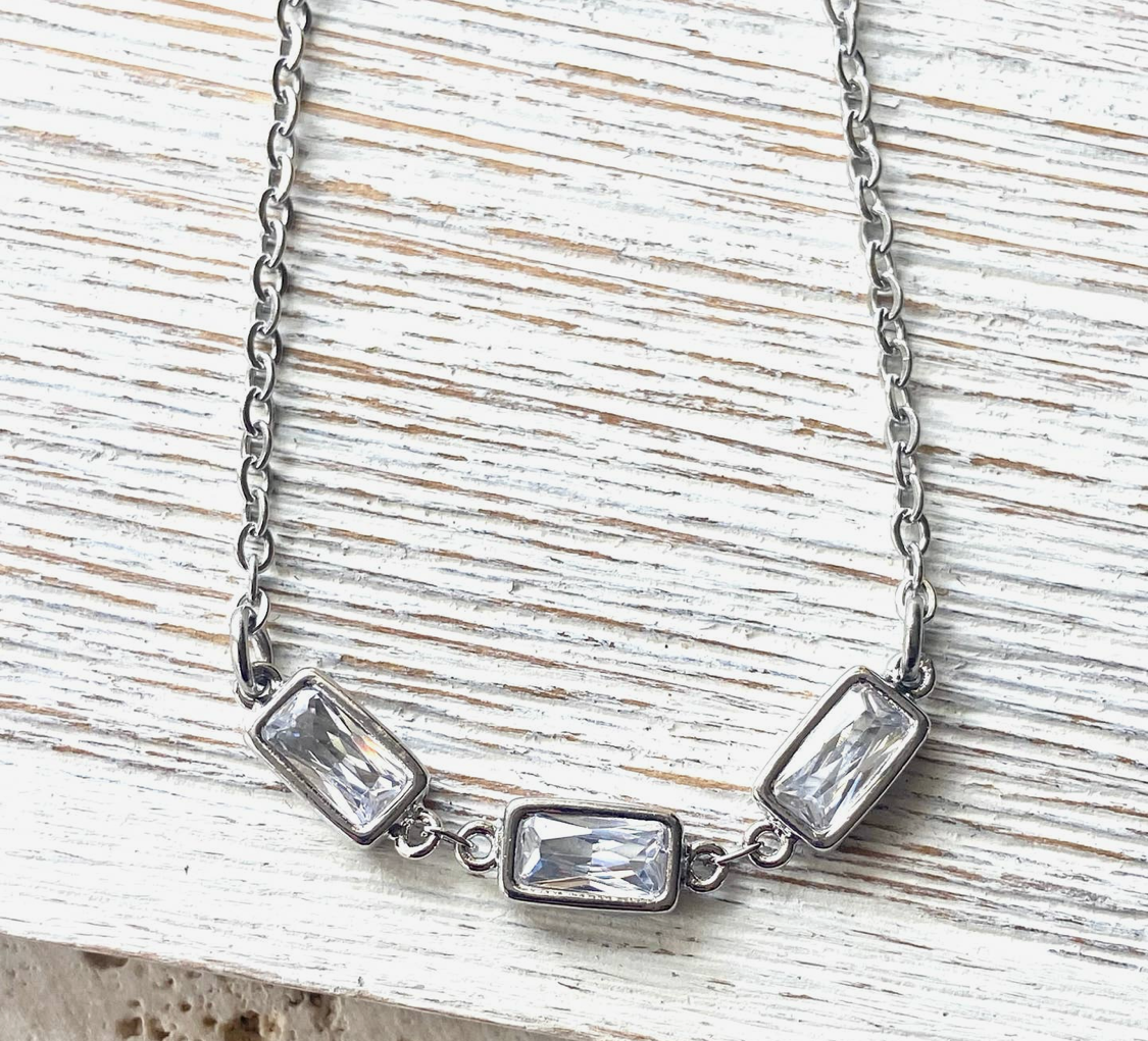 Layering Necklace Crystal Rectangle Stainless Steel