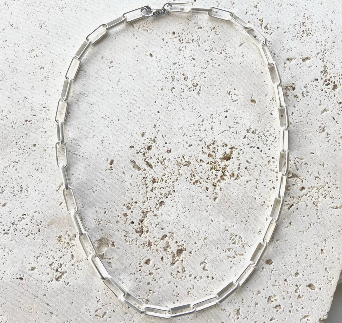 Paperclip Layering Necklace Matte Silver