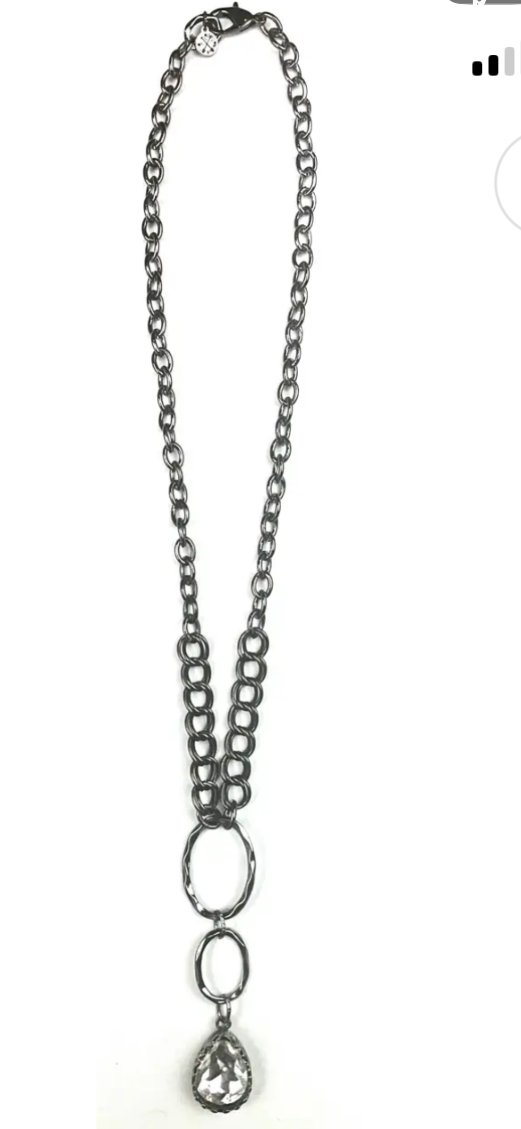NK-Mixed Chain, Ovals & Rhinestone Tear Drop Necklace