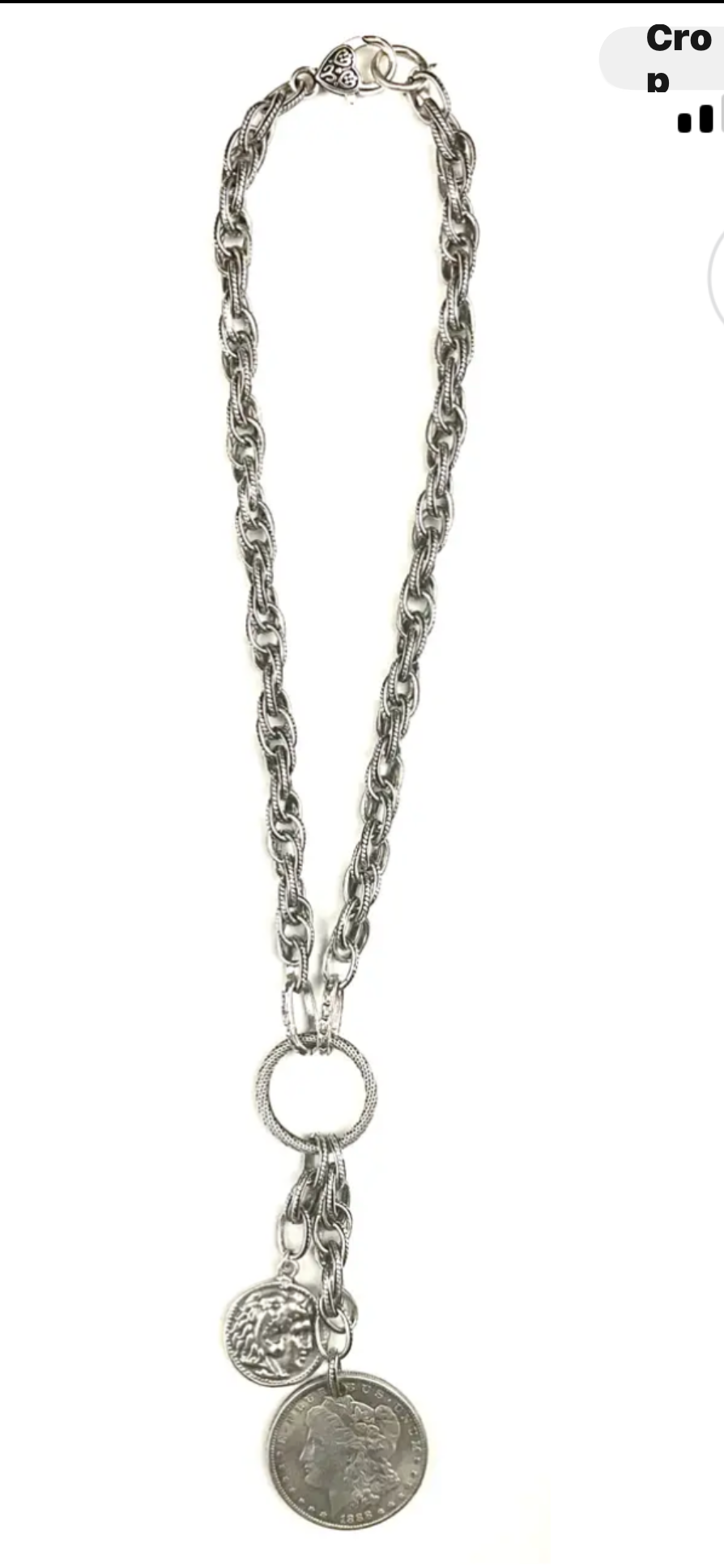 Bold Interlink Chain W/ring and Double Coins Dangle