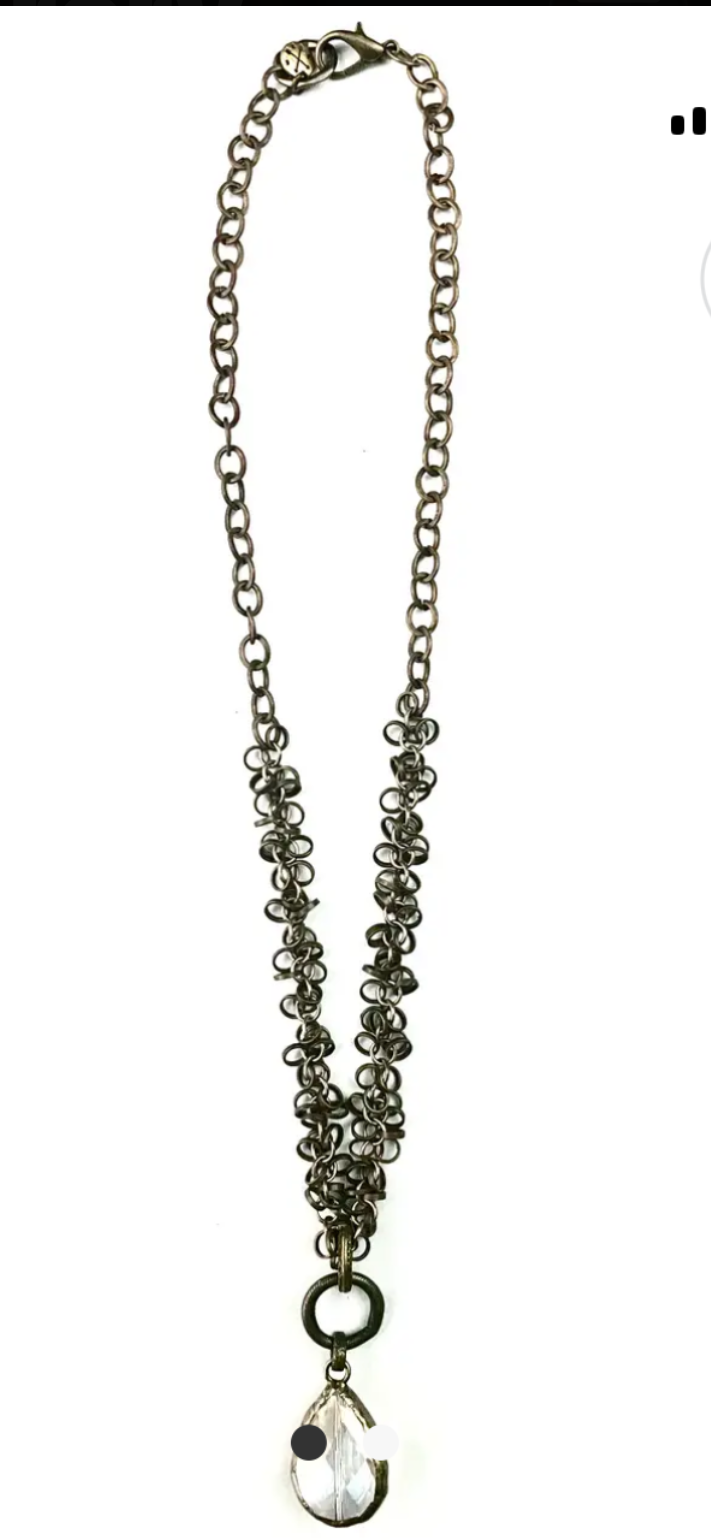 NK Jingly Link Chain W/Glass Drop Pendant Necklace