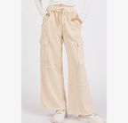 Mineral Wash Elastic Waist Cargo Wide Leg Pants