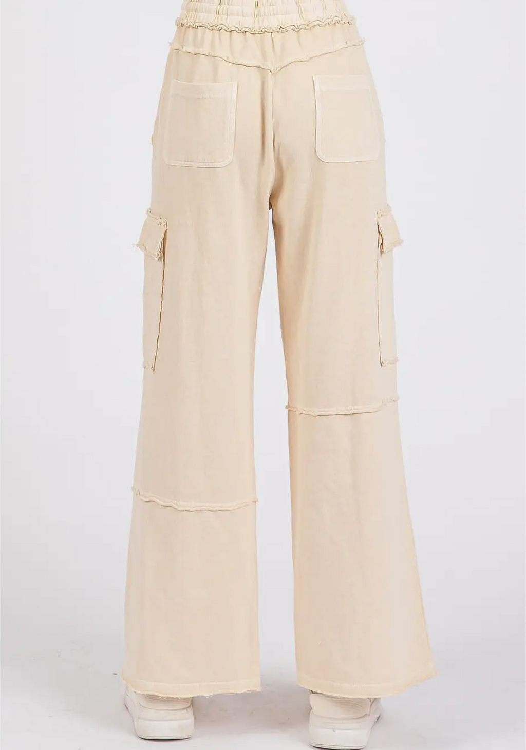 Mineral Wash Elastic Waist Cargo Wide Leg Pants