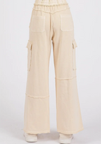 Mineral Wash Elastic Waist Cargo Wide Leg Pants