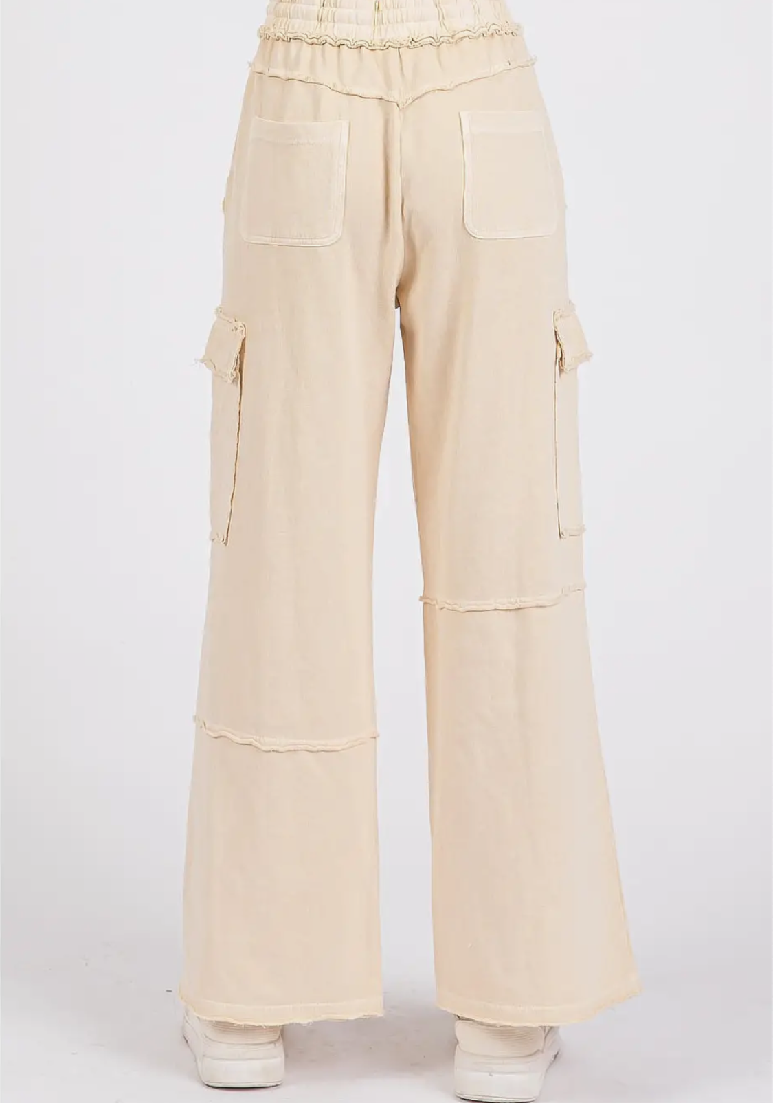 Mineral Wash Elastic Waist Cargo Wide Leg Pants