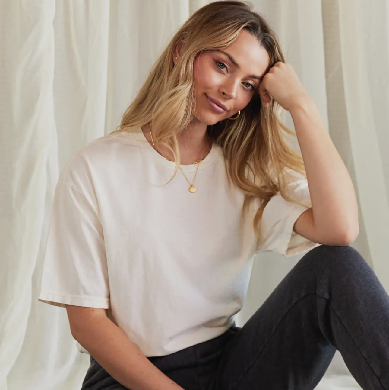 Basic Blank Mineral Washed Tee cream