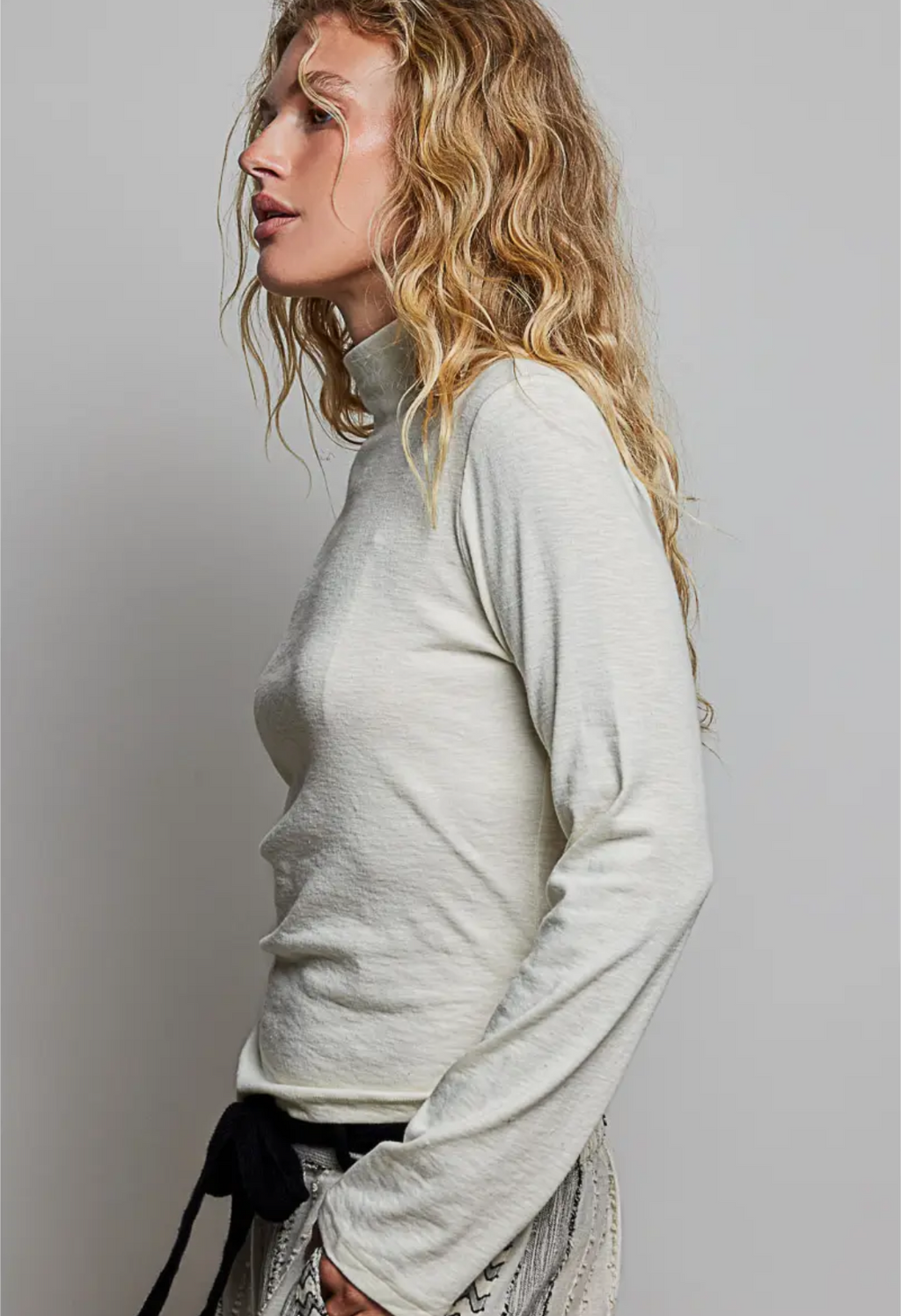 Mock Turtleneck Stretchable Fabric Long Sleeve Solid Top