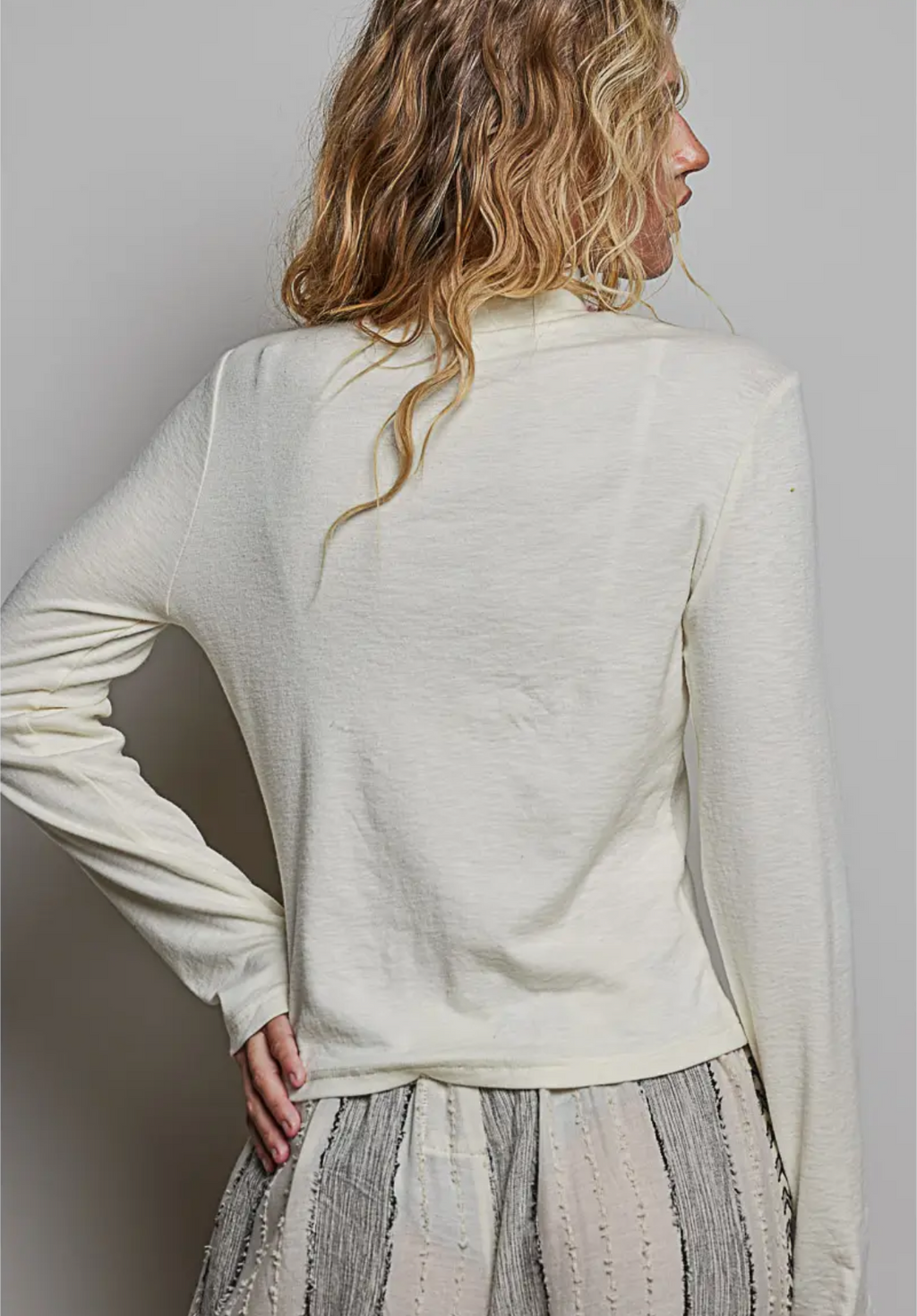 Mock Turtleneck Stretchable Fabric Long Sleeve Solid Top