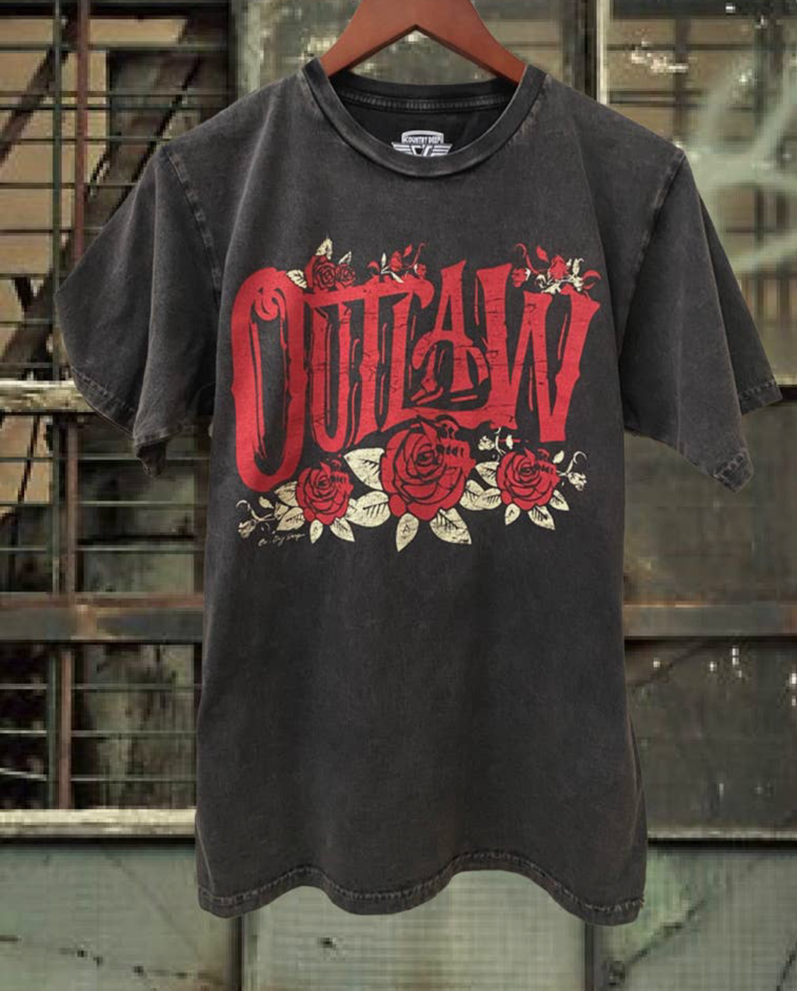 Outlaw Vintage Relaxed Acid Wash Unisex Tee-Faded Black