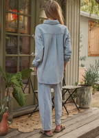 Oversized Acid Wash Cotton Button Down Shirt