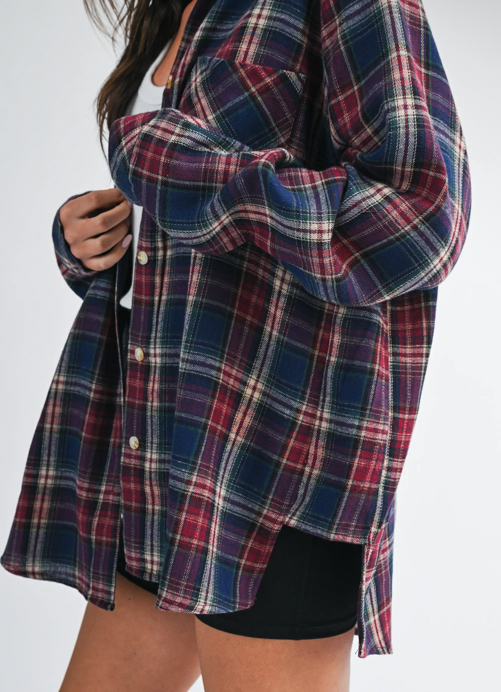 Oversized Plaid Flannel Button Down Shirt