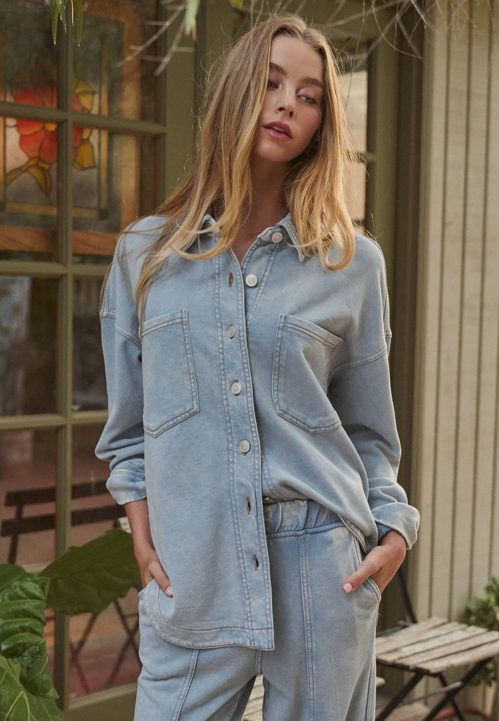 Oversized Acid Wash Cotton Button Down Shirt