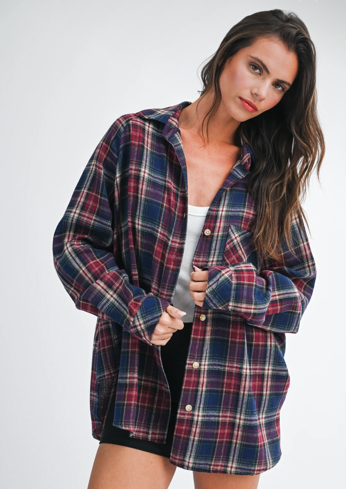 Oversized Plaid Flannel Button Down Shirt