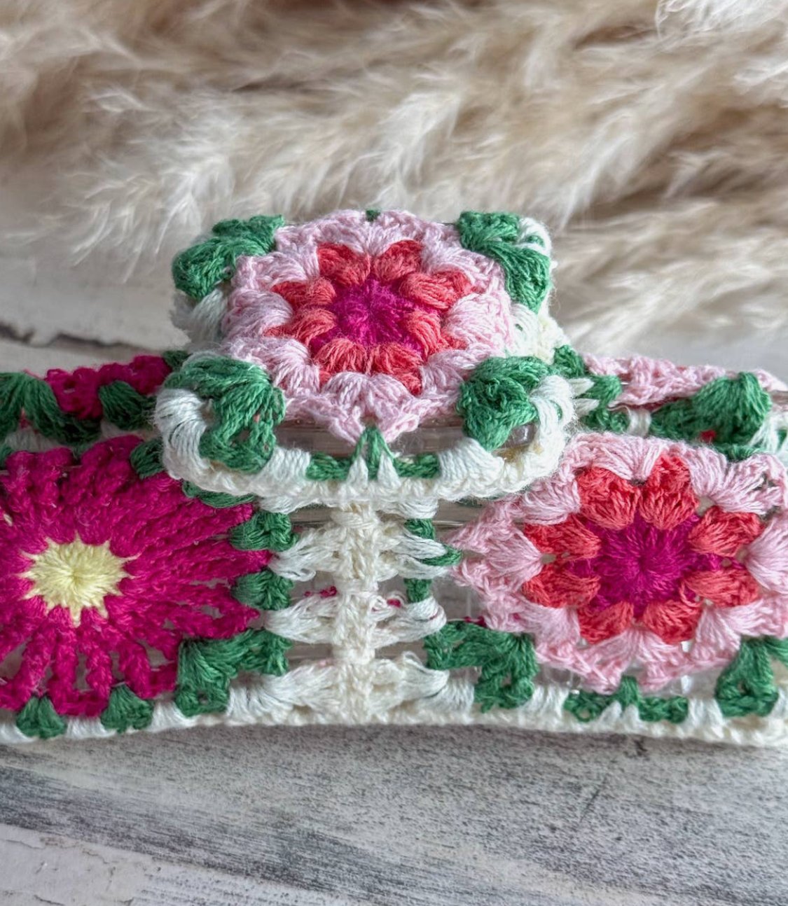 Flower Crochet Dark and Light Pink Hair Claw