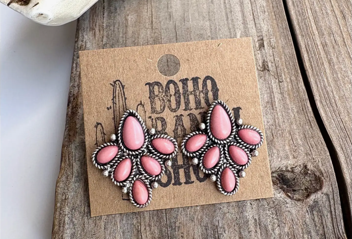 Western Stone Stud Earrings- Peach