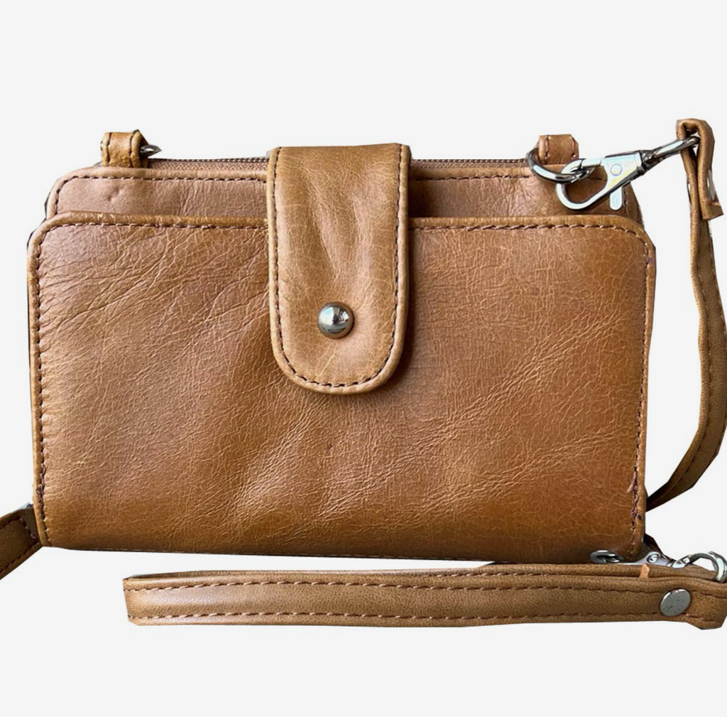 Phone Pouch with Credit Card Slots Shoulder Strap-light brown