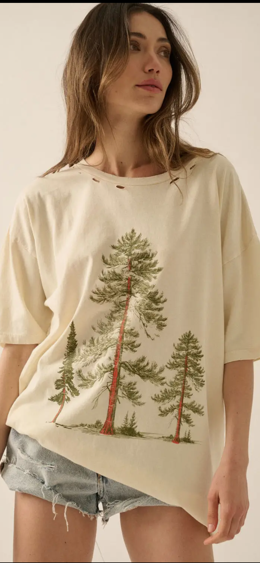 Pine Tree Distressed Oversized Graphic Tee