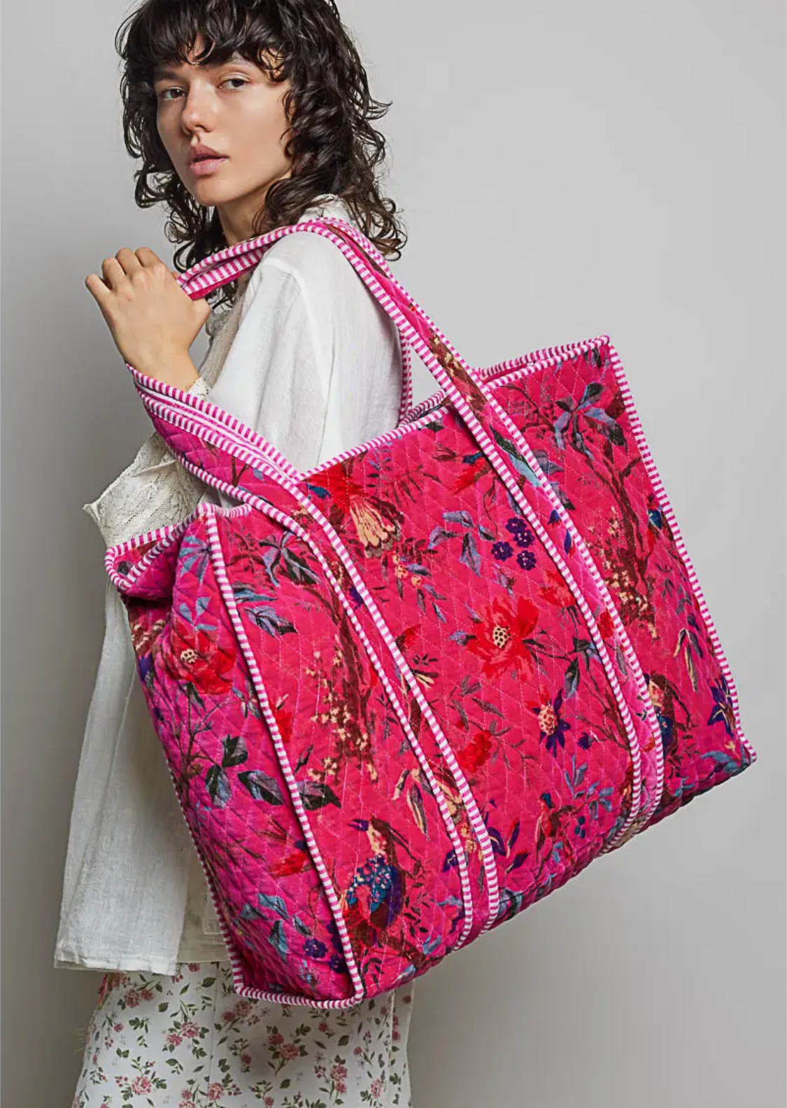 Botanical Velvet Quilted Tote Bag