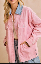 Contrasting Denim collar Washed Corduroy Jacket