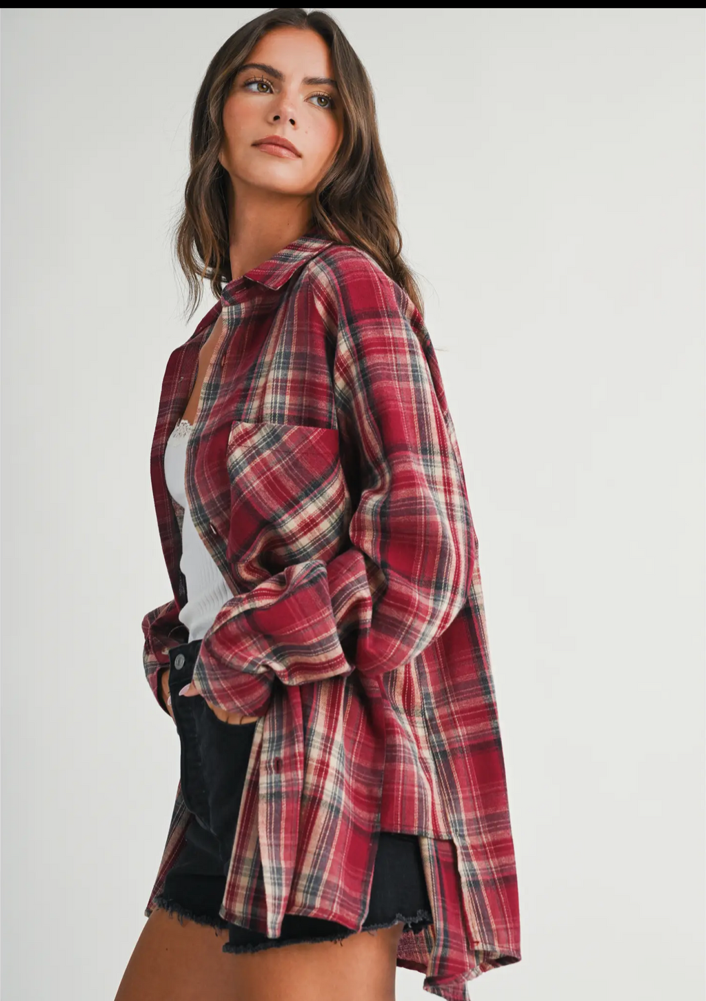 Abri Plaid Flannel Shirt-Rose