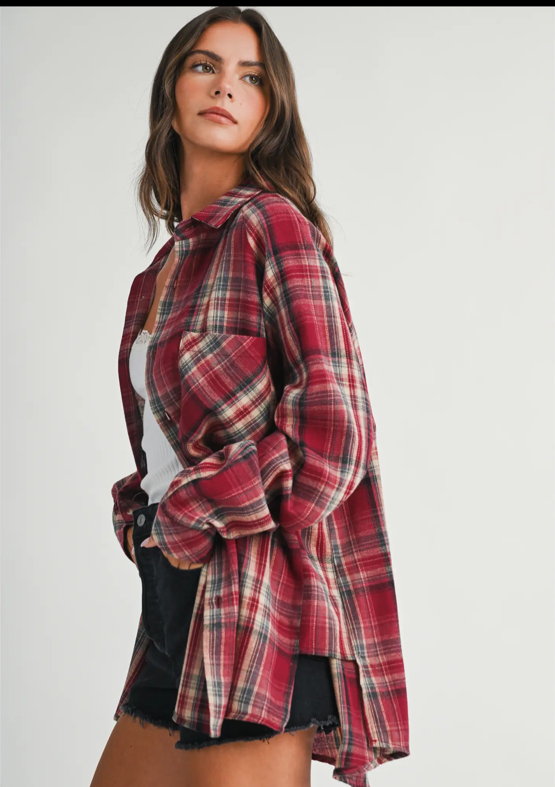 Abri Plaid Flannel Shirt-Rose