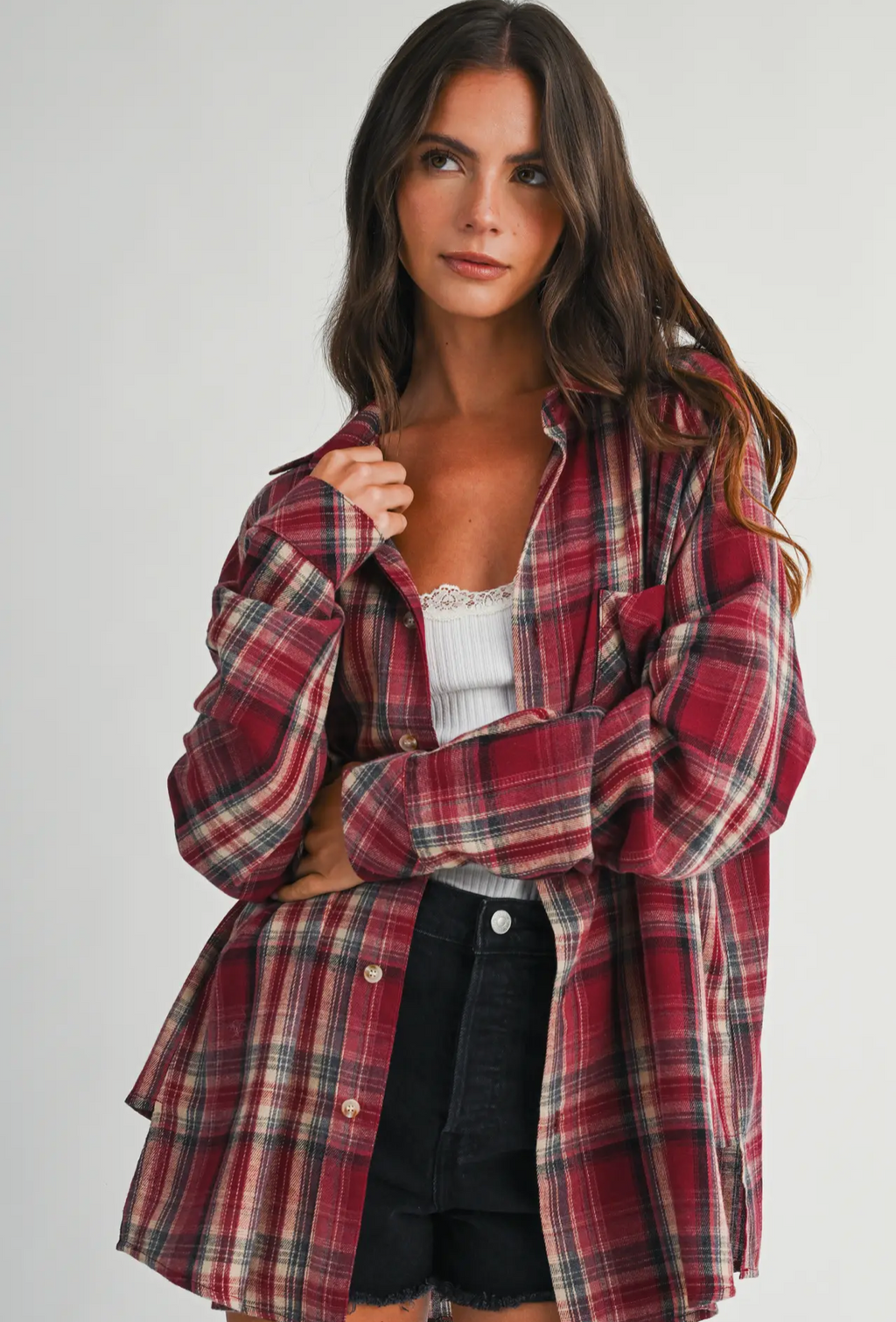 Abri Plaid Flannel Shirt-Rose