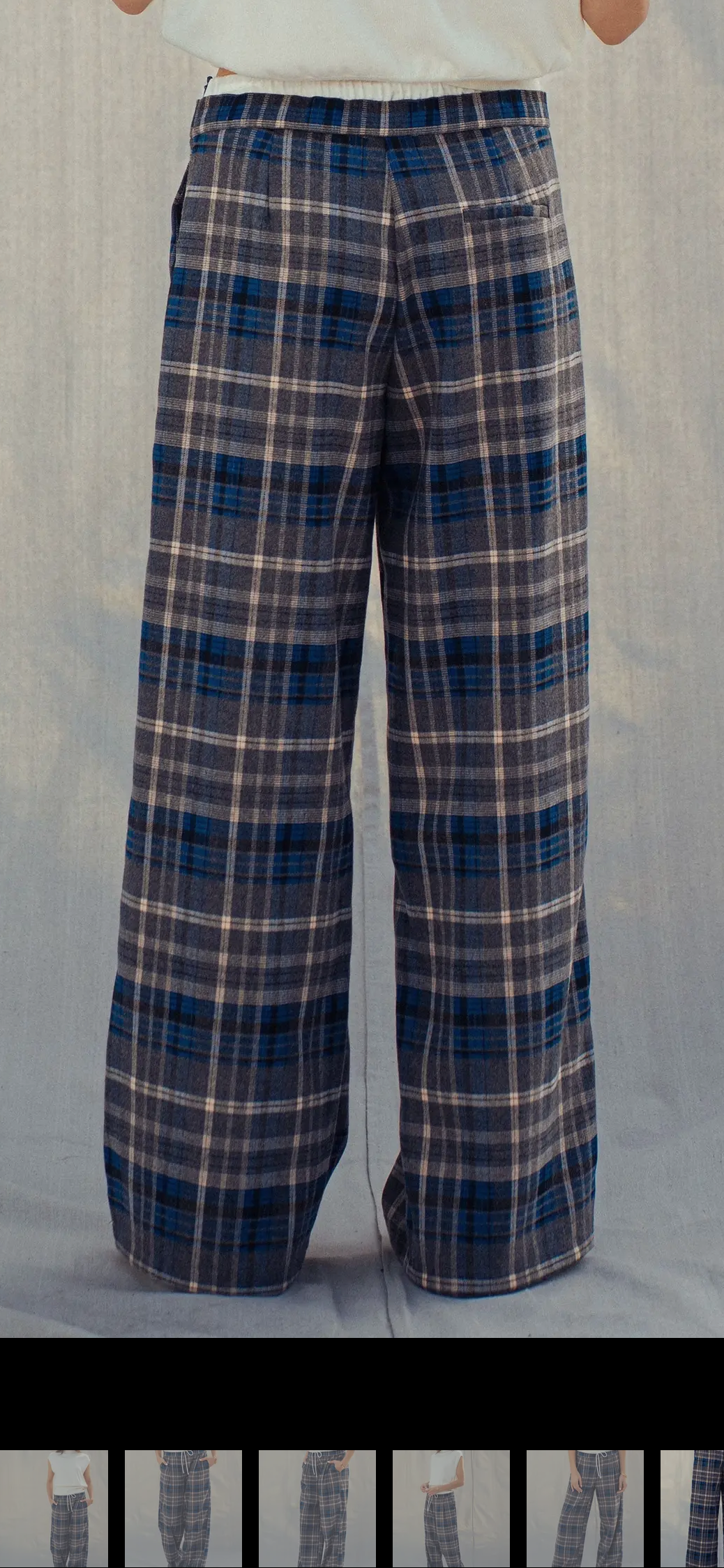 Plaid Wide-Leg Drawstring Pants