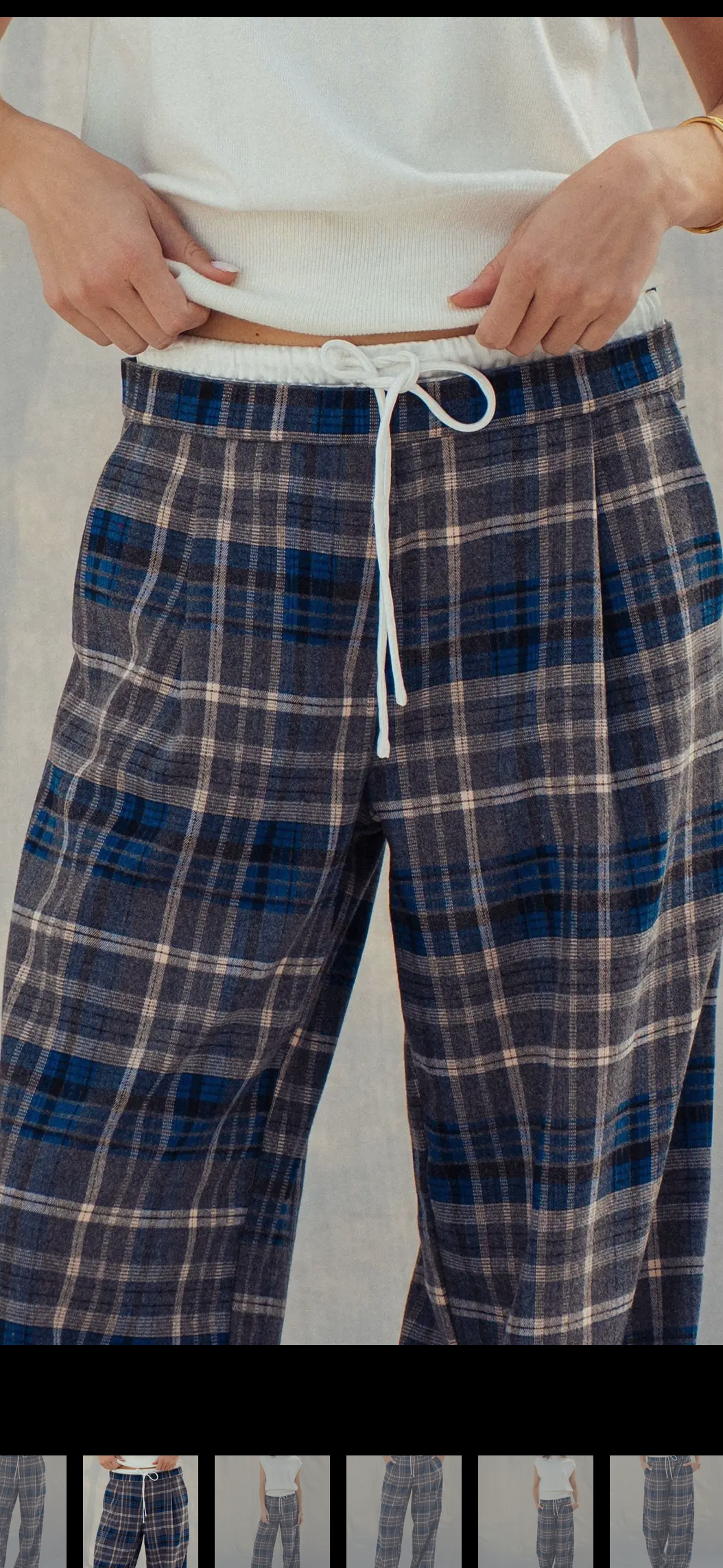 Plaid Wide-Leg Drawstring Pants