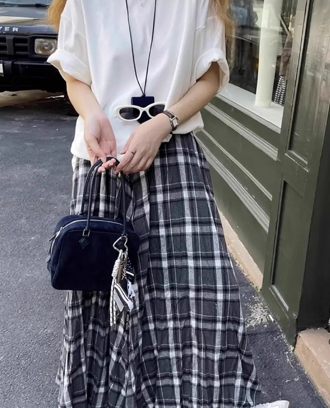 Plaid Pattern Maxi Skirt-black