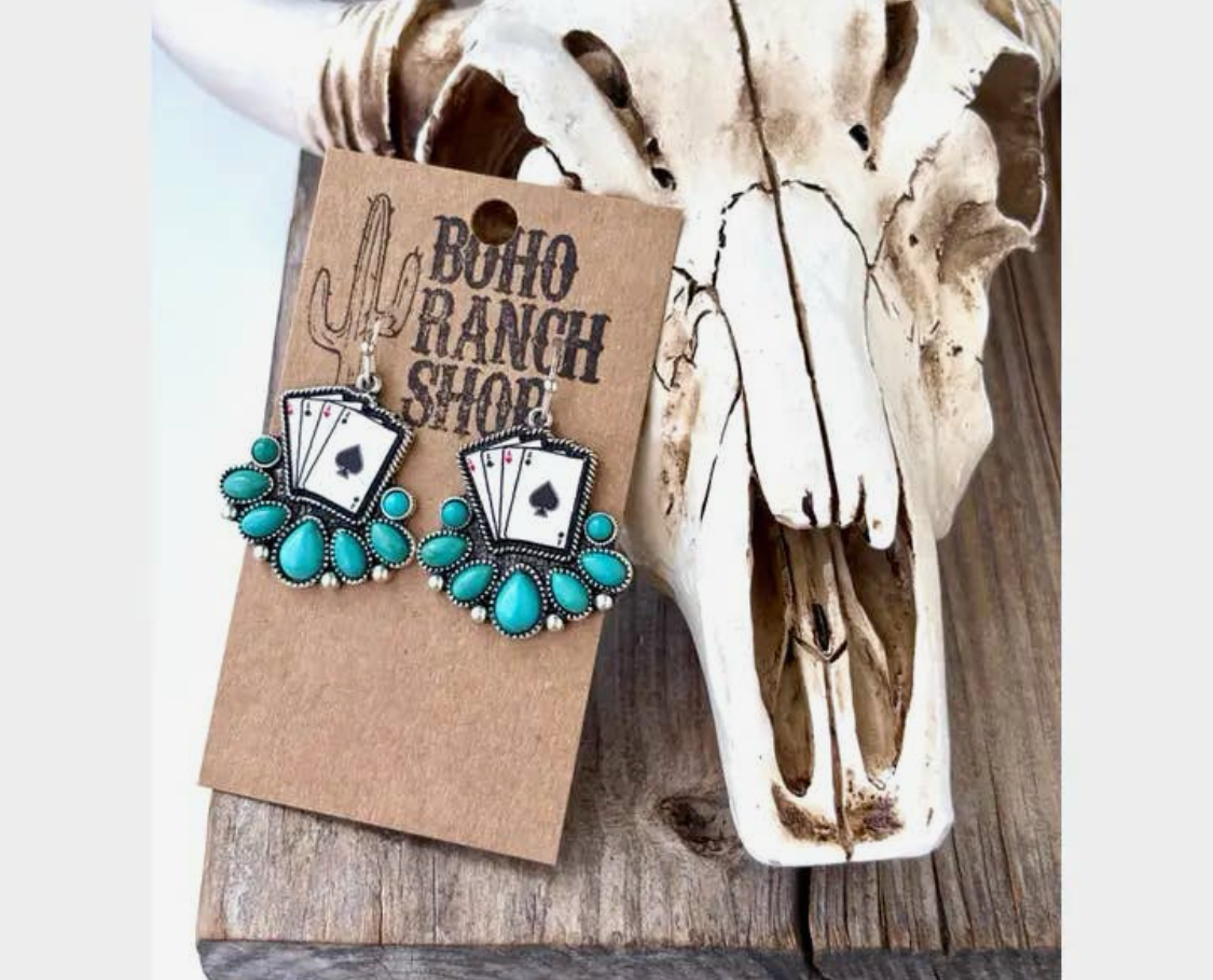 Western Style Playing Card, Checker Drop Dangle Earrings