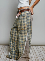 Vintage Thermal Patch Print Twill High Rise Wide Leg-mustard plaid