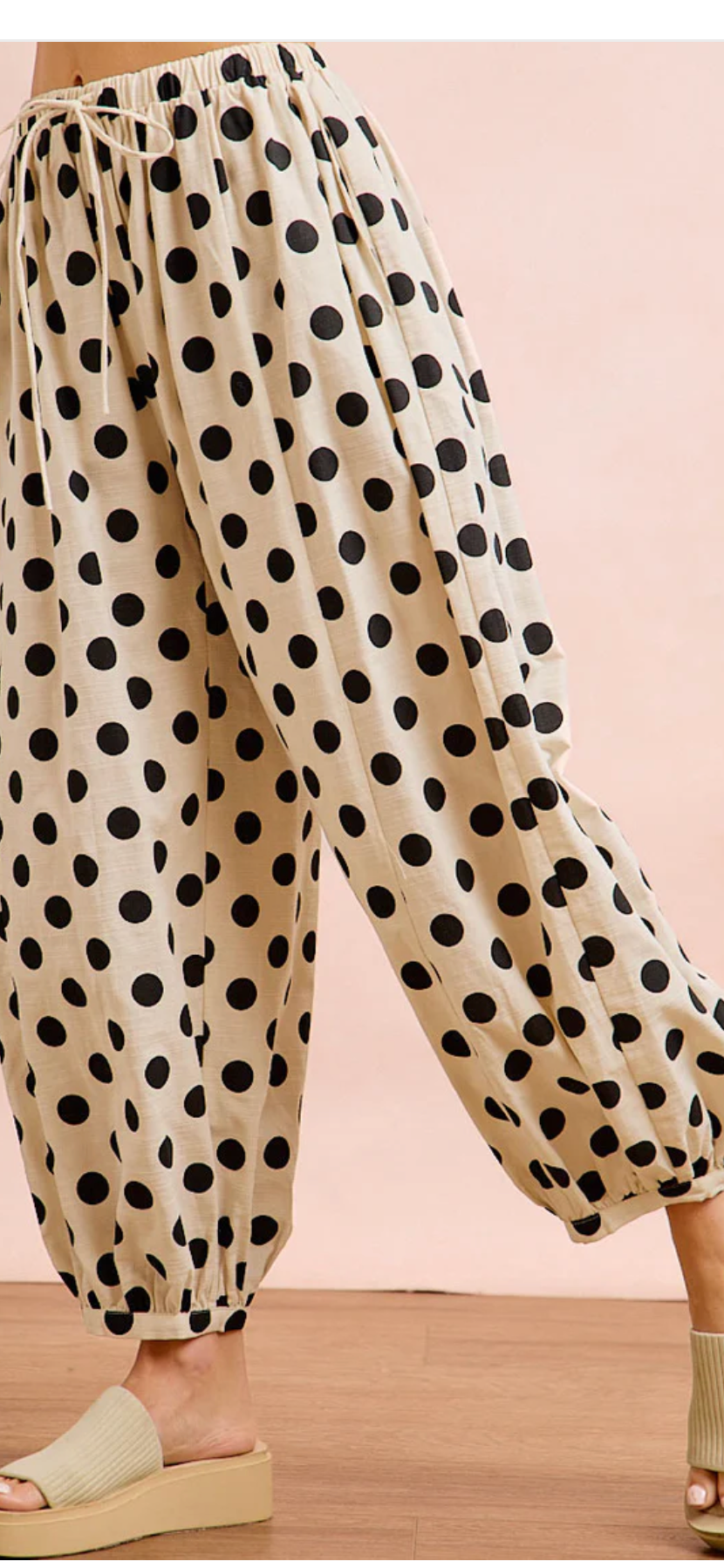 Polka Dot Printed Woven Elastic Waist Balloon Pants