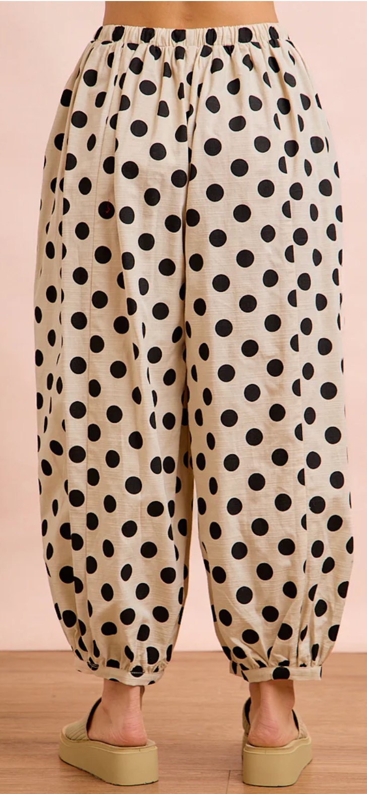 Polka Dot Printed Woven Elastic Waist Balloon Pants