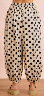 Polka Dot Printed Woven Elastic Waist Balloon Pants