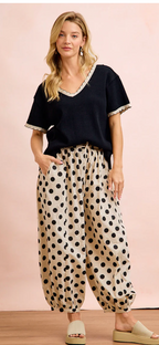 Polka Dot Printed Woven Elastic Waist Balloon Pants