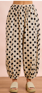 Polka Dot Printed Woven Elastic Waist Balloon Pants