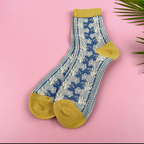 Vintage Floral Embroidered 3D Relief Mid-Calf Socks