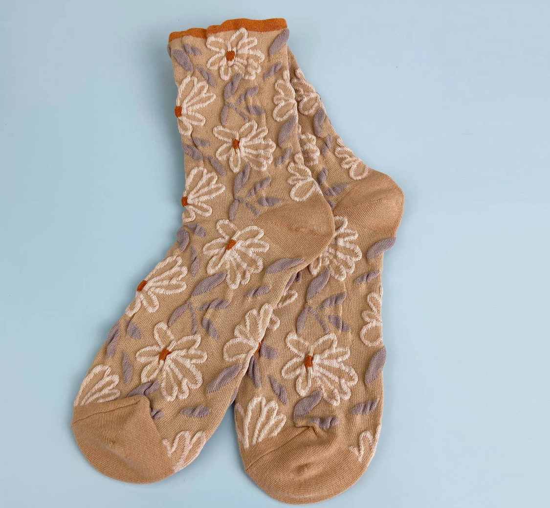 Sweet Flower Tube Socks-Khaki