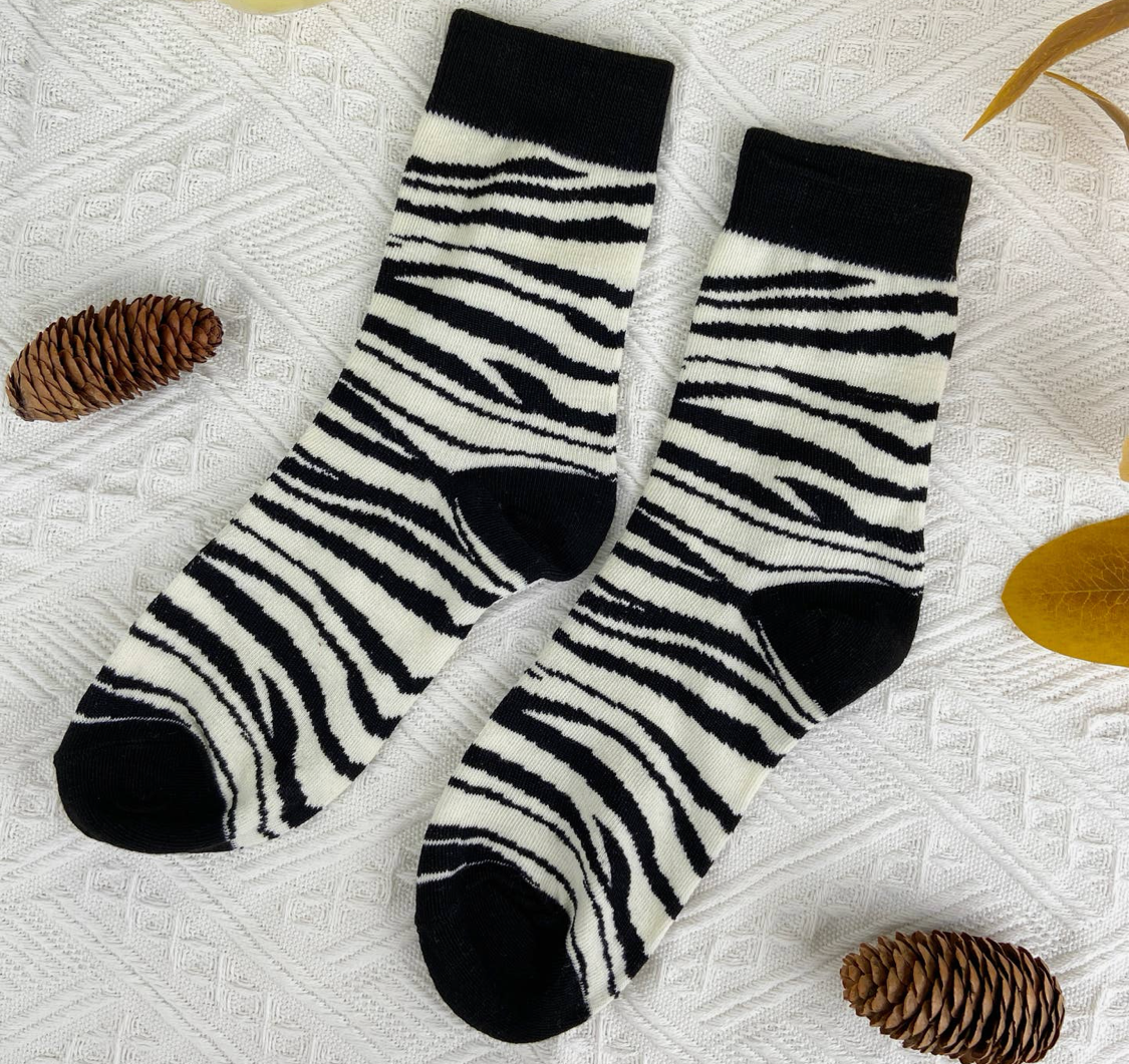 Black and White Mid Calf Zebra Socks