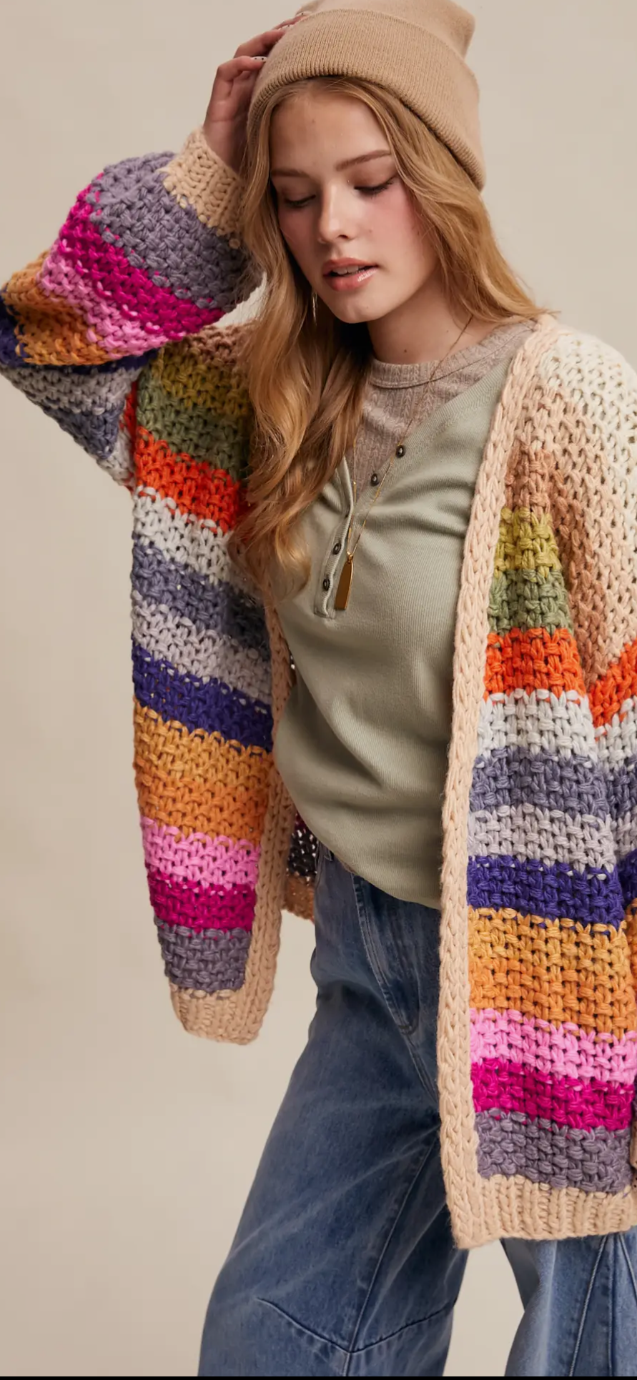 Rainbow Hand Crochet Open Cardigan