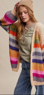 Rainbow Hand Crochet Open Cardigan