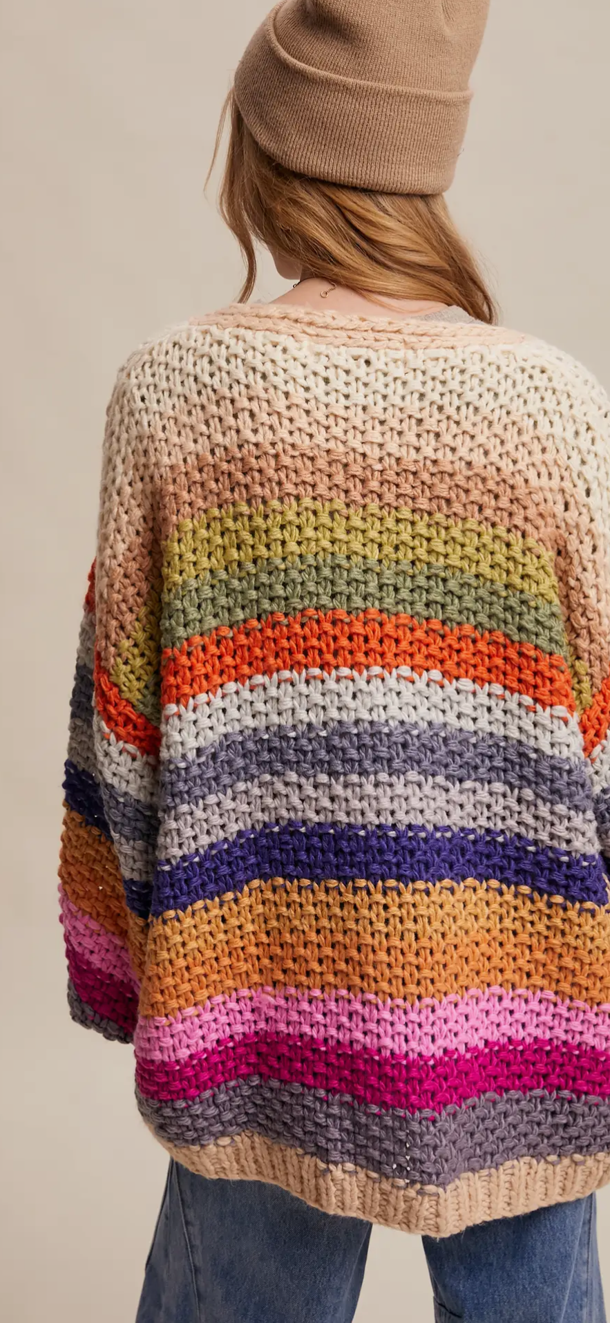 Rainbow Hand Crochet Open Cardigan