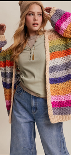 Rainbow Hand Crochet Open Cardigan